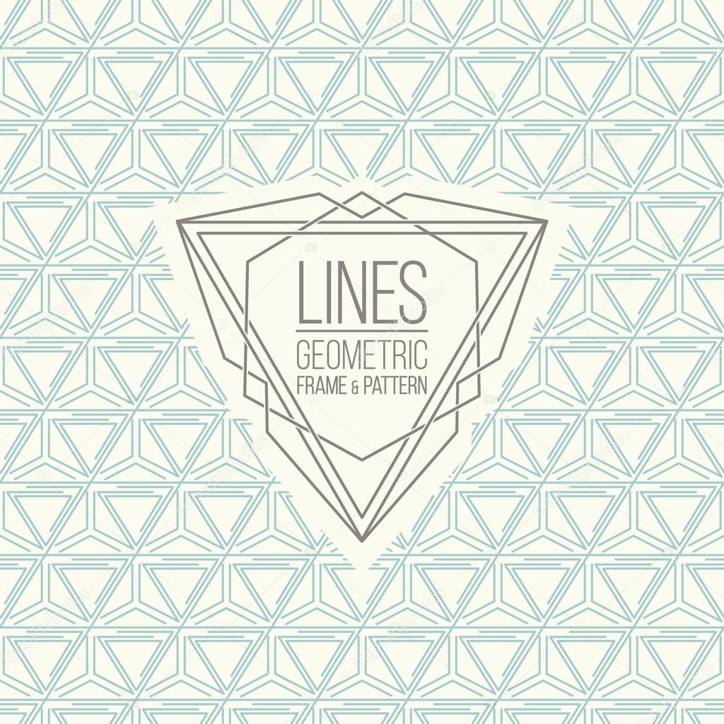 Geometric linear pattern and monoline frame. Vintage colors. Seamless abstract vector background.  Package design - badge with geometric border and place for your logo, identity or text.