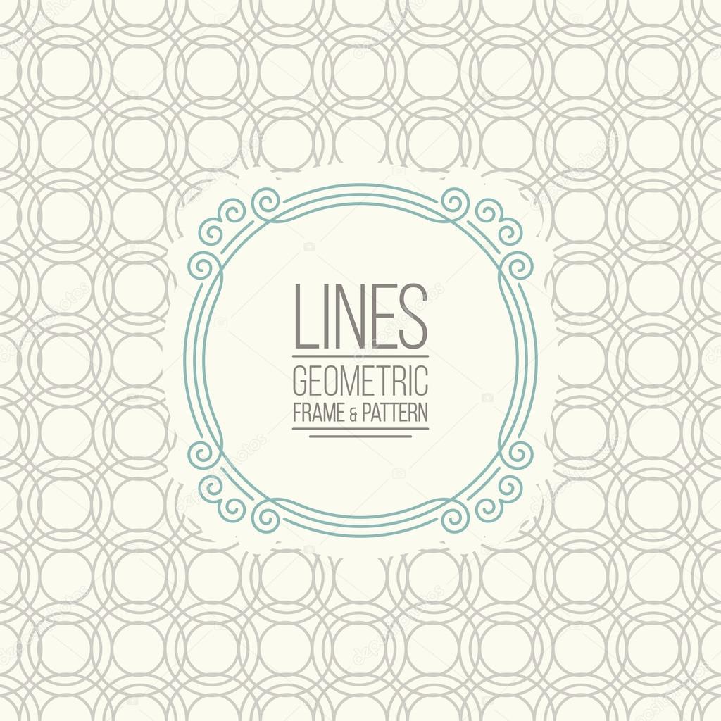 Geometric linear pattern and monoline frame. Vintage colors. Seamless abstract vector background.  Package design - badge with geometric border and place for your logo, identity or text.