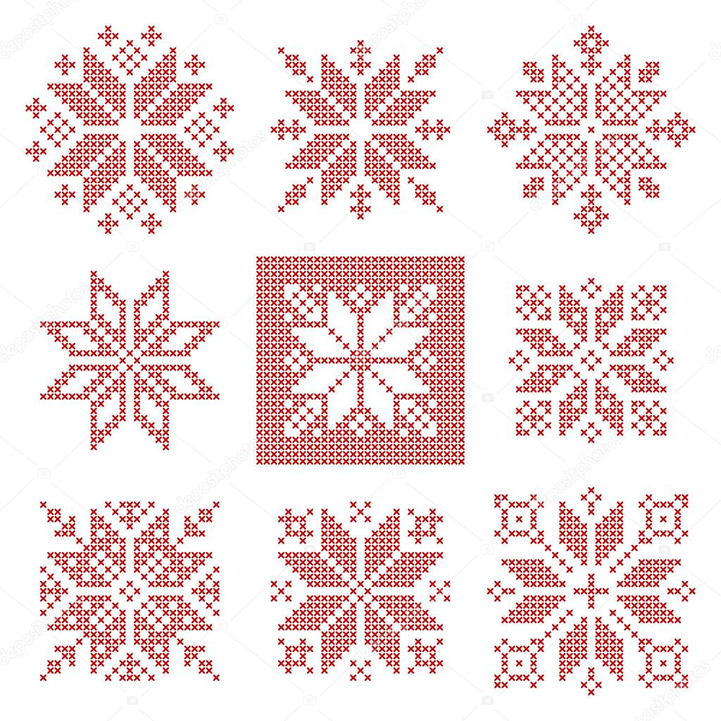 Cross stitch snowflakes pattern, Scandinavian