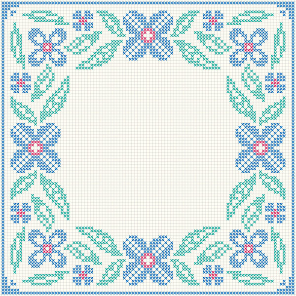 Вышивка крестового стежка - цветы и листья
