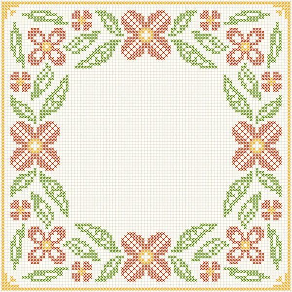 Cross-stitch embroidery - flowers and leaves — Stock Vector
