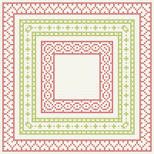 Cross-stitch embroidery - set of borders — Stock Vector
