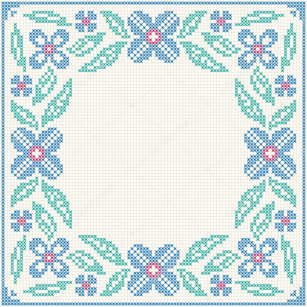 Cross-stitch embroidery - flowers and leaves