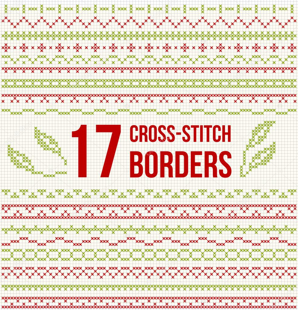 Cross-stitch embroidery - set of borders