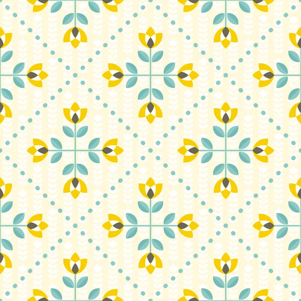 Patrón floral sin costuras, amarillo y verde azulado — Vector de stock