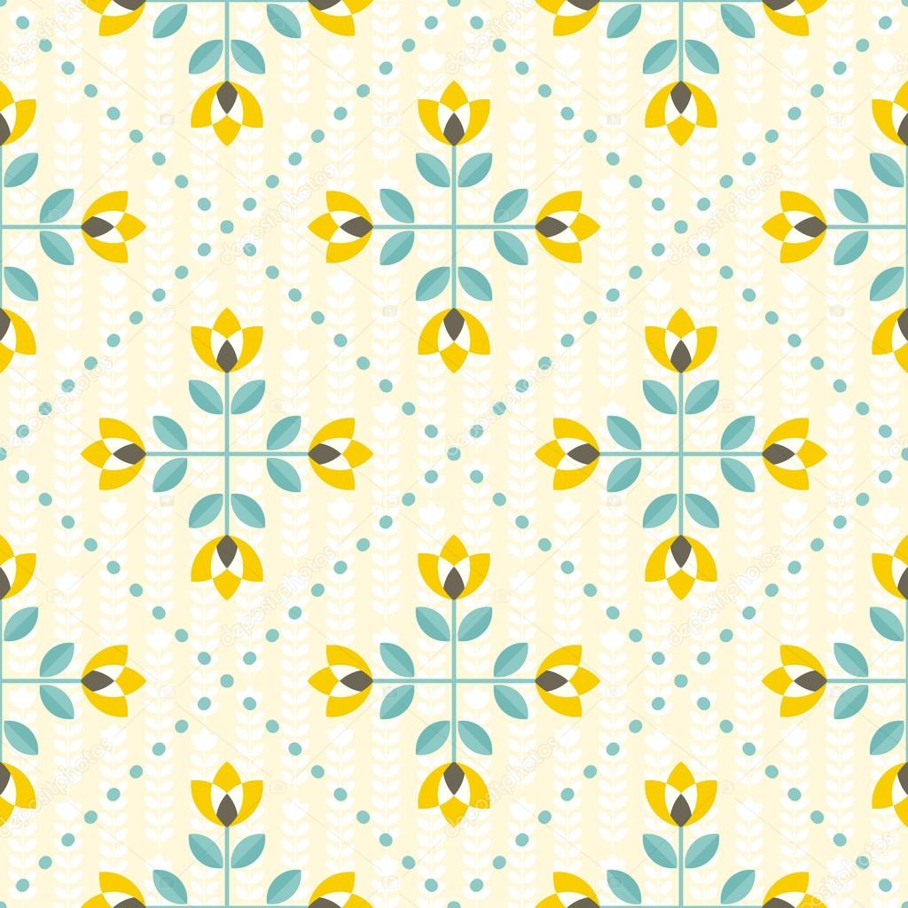 Seamless floral pattern, yellow and teal