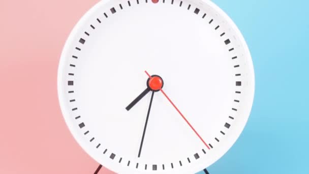 White Clock Rotates Speed Hours Shows Time Day Night Second — Stockvideo