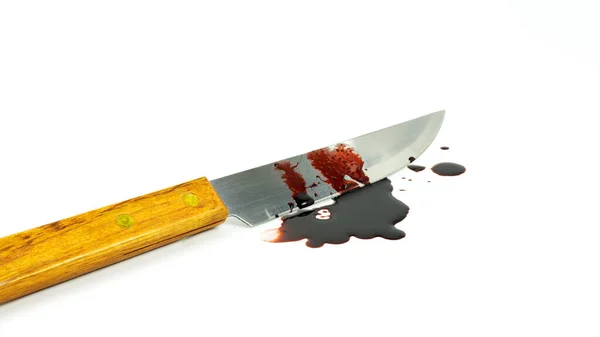 Kuchyňský Nůž Krev Bílém Pozadí Prázdné Pro Design — Stock fotografie