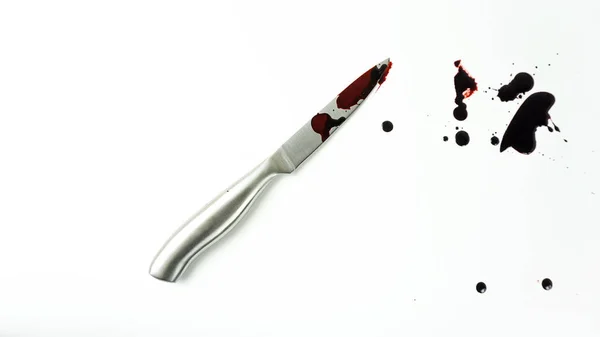 Stahl Küchenmesser Blut Auf Weißem Hintergrund Blanko Für Design — Stockfoto