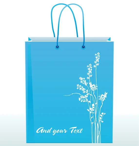 Bolsa de compras de papel decorada con siluetas de flores — Vector de stock