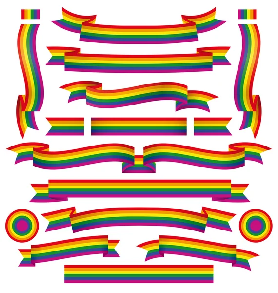 Set of diferent rainbow ribbons — Stock Vector