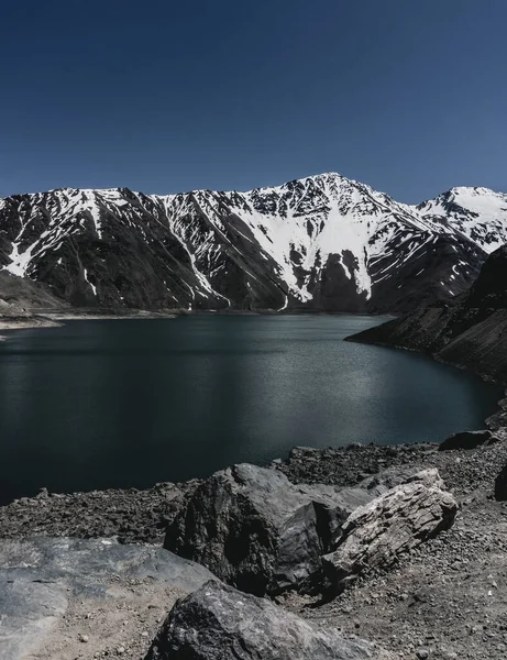 Působivá Svislá Fotografie Embalse Yeso Nachází San Jose Maipo Známý — Stock fotografie