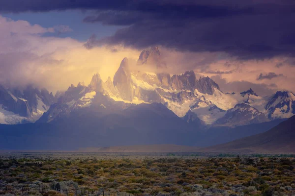 Horizontal Rocky Snowy Mountain Best Amazing Hiking World Fitz Roy — Stock Photo, Image