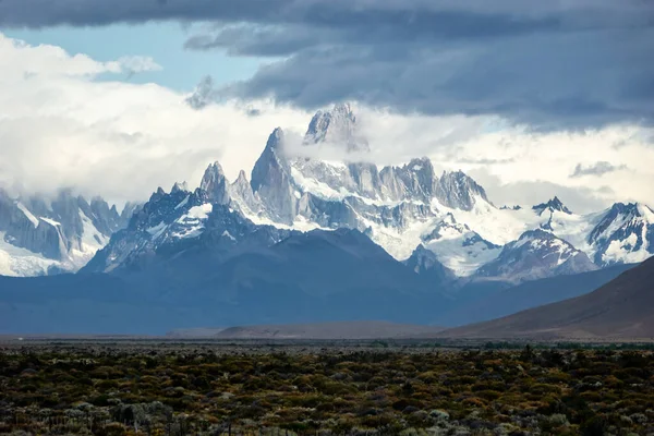 Horizontal Rocky Snowy Mountain Best Amazing Hiking World Fitz Roy — Stock Photo, Image