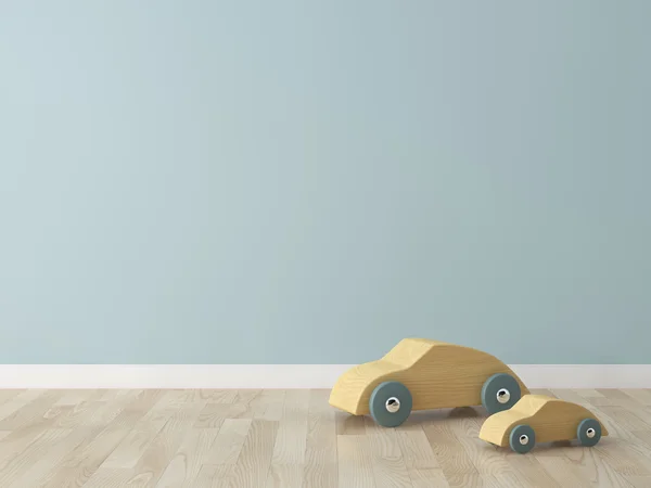 Brinquedo de carro de madeira na sala de crianças — Fotografia de Stock