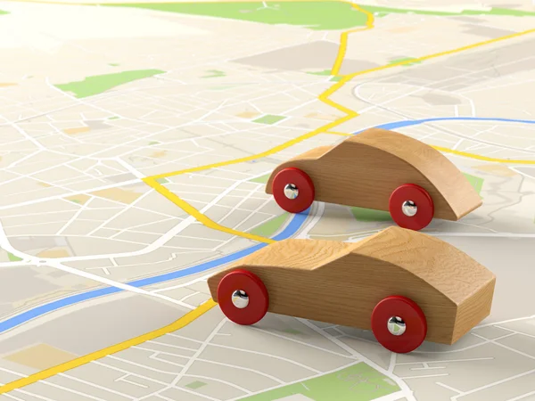 도시 지도에 장난감 자동차 — 스톡 사진