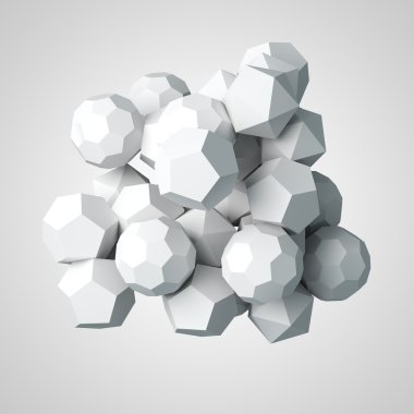 Kaotik çokgen parçacıkların soyut 3d render. 