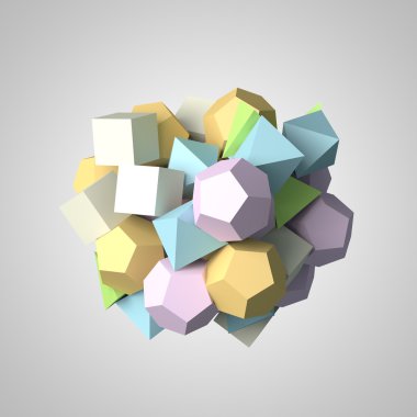 Kaotik çokgen parçacıkların soyut 3d render. 