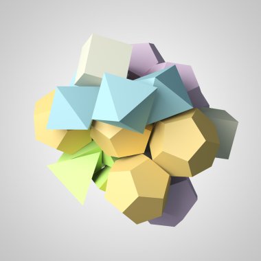 Kaotik çokgen parçacıkların soyut 3d render. 