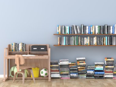 iç bookshelf oda kütüphane çocuklar Oda 3d görüntü