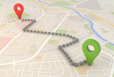 PIN işaretçilerle şehir haritası