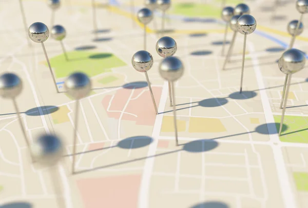 PIN işaretçilerle şehir haritası — Stok fotoğraf