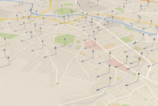 Карта города с Pin Pointers — стоковое фото