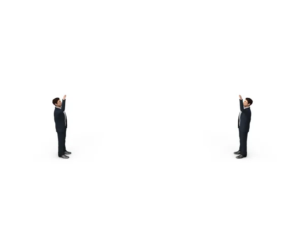Small man to the greeting on white background — Stock Photo, Image