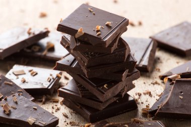 Chocolate and chips, selective focus