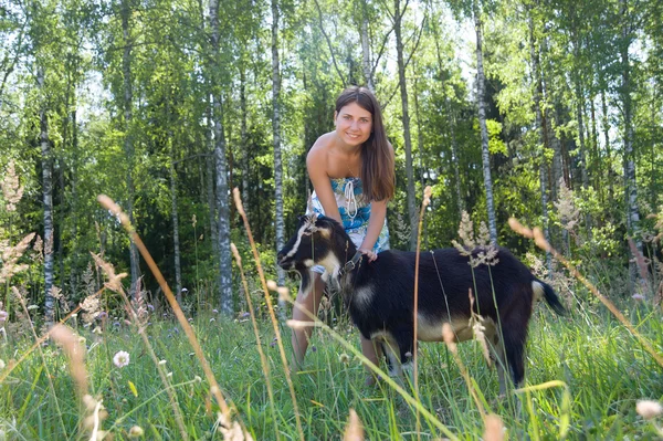 Capra con ragazza — Foto Stock