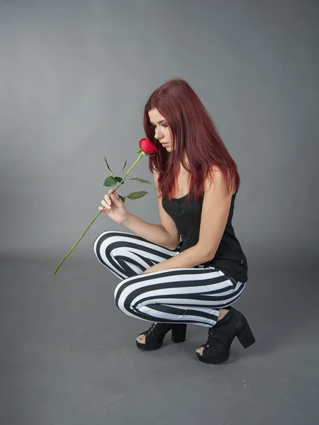 Дівчина з червоною трояндою — стокове фото