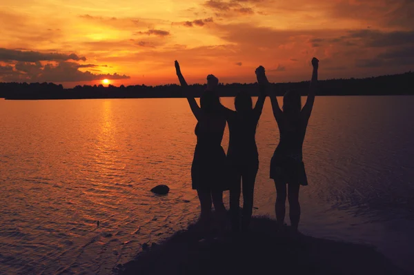 Amigos ao pôr do sol — Fotografia de Stock