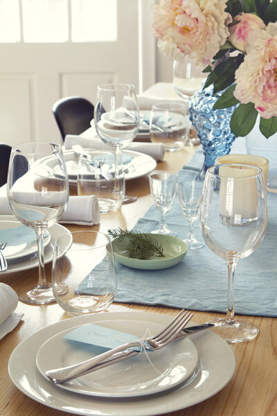 Formal dinner table setting at home