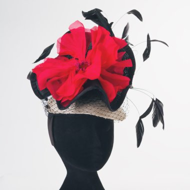 Red flower and black feathers races hat clipart