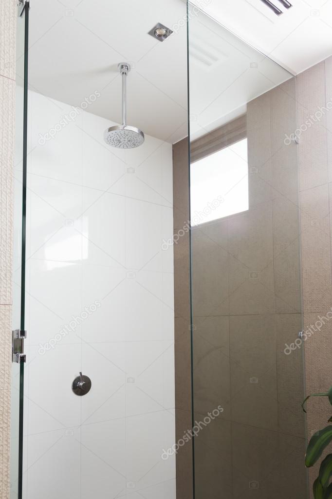 Close up of a contemporary shower in modern bathroom