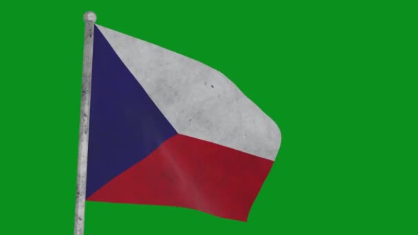 Miserable Sucia Bandera República Checa Balancea Sobre Fondo Verde — Vídeo de stock