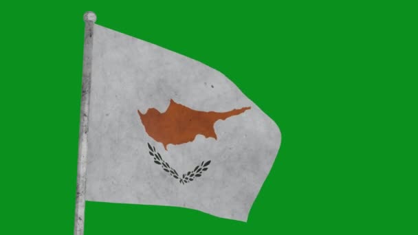 Den Sjabbiga Och Smutsiga Flaggan Cypern Svajar Grön Bakgrund — Stockvideo