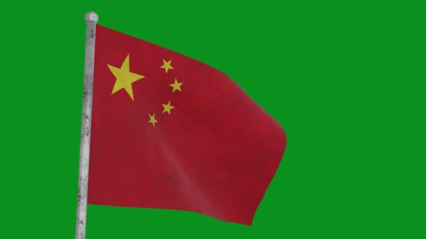 Miserable Sucia Bandera China Balancea Sobre Fondo Verde — Vídeo de stock