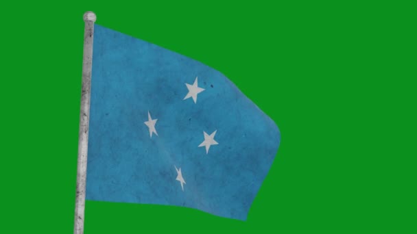 Miserable Sucia Bandera Micronesia Balancea Sobre Fondo Verde — Vídeos de Stock