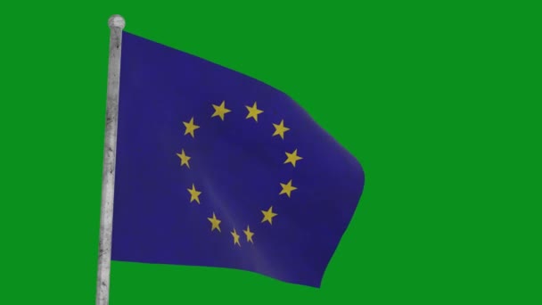 Bandeira Rasca Suja Europa Oscila Sobre Fundo Verde — Vídeo de Stock