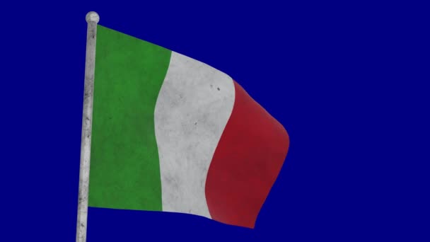 Armoedige Vuile Vlag Van Italië Zwaait Een Groene Achtergrond — Stockvideo