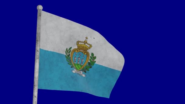 Armoedige Vuile Vlag Van San Marino Zwaait Een Groene Achtergrond — Stockvideo