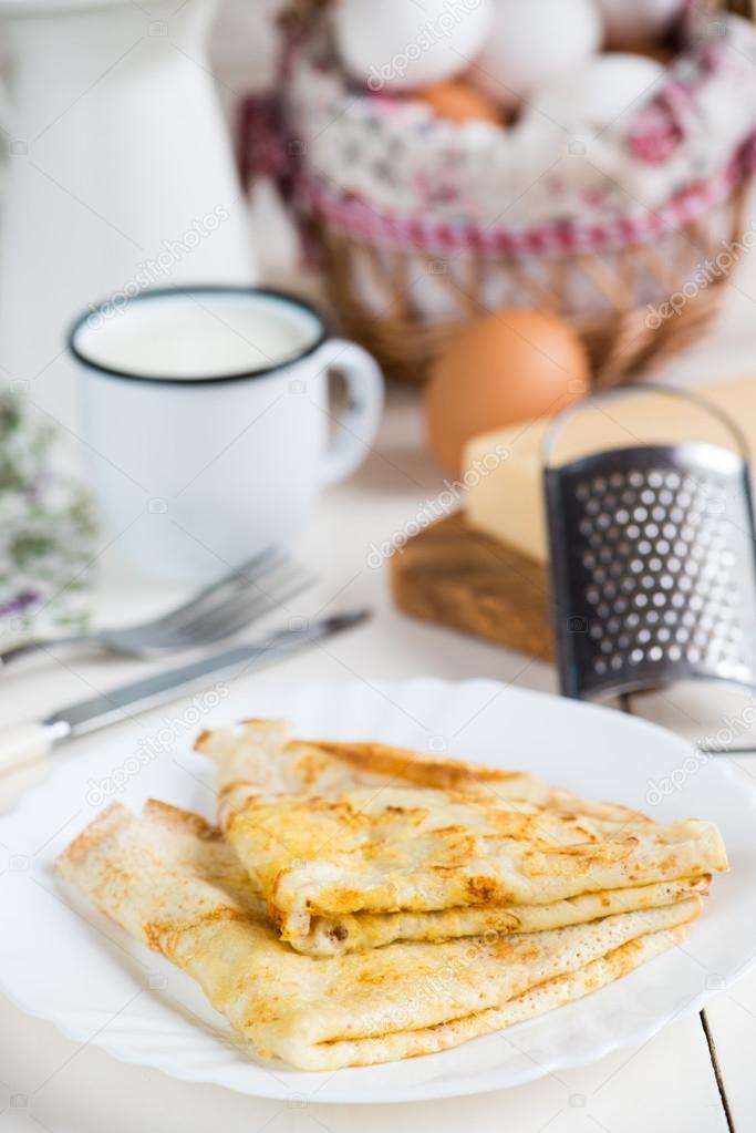 Traditional pancakes with cheese