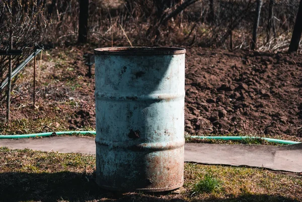 Ancien Tonneau Bois Debout Dans Coin Une Vieille Maison Pour — Photo