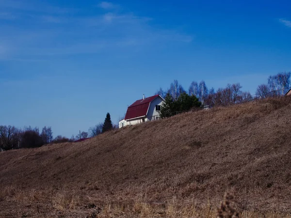 Trockenes Gras Ufer Des Flusses Frühling Russland — Stockfoto