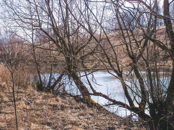 ロシアの晴れた朝の春の小さな川は — ストック写真