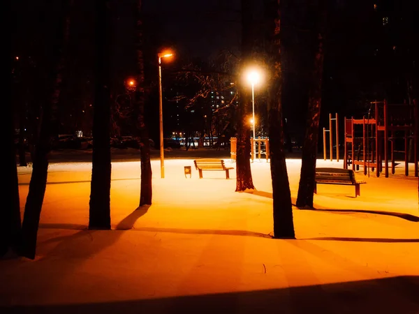 Patio Juegos Invierno Por Noche Cerrado Debido Covid Moscú — Foto de Stock