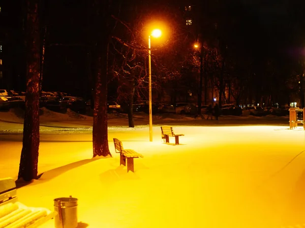 Детская Площадка Зимой Ночью Закрыта Ковид Москва — стоковое фото