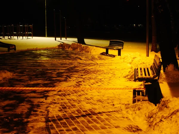 Playground Winter Night Closed Because Covid Moscow — Stock Photo, Image