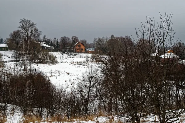 Ravin Överväxt Med Gräs Vintern Ryssland — Stockfoto
